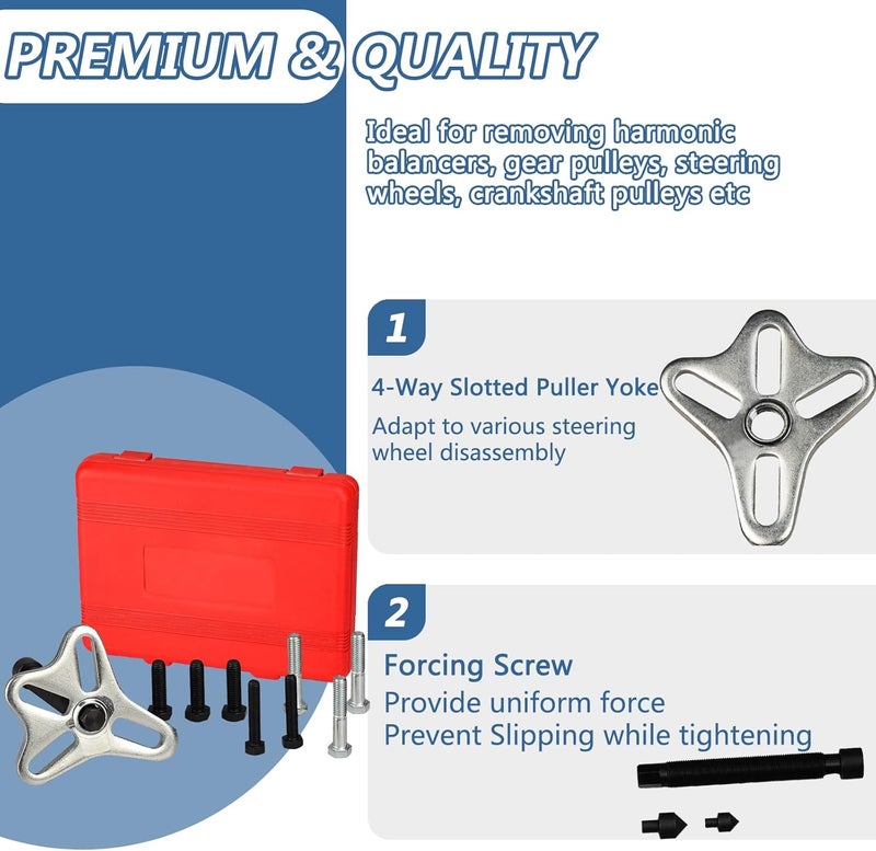 Bicos 46pcs Harmonic Balancer Puller Set Crankshaft Pulley Puller Steering Wheel Flywheel Power Steering Pulley Puller Installer Tool Set for Most Pickups, SUVs, Cars, - Image 5